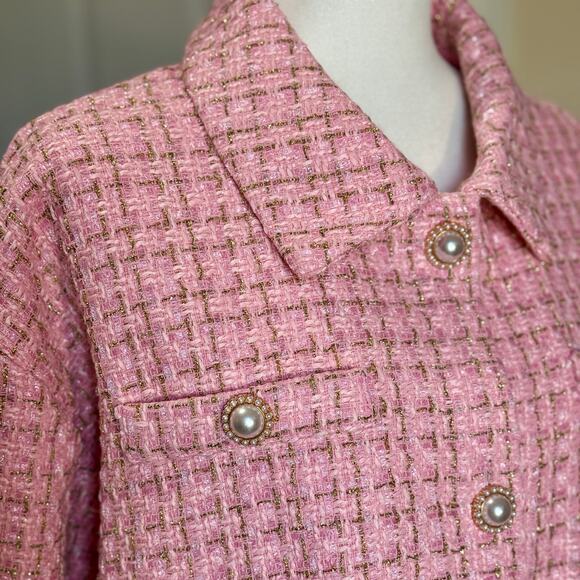 NWT Simply Southern pink tweed blazer with gold metallic weave. Women’s XXL - Picture 2 of 9